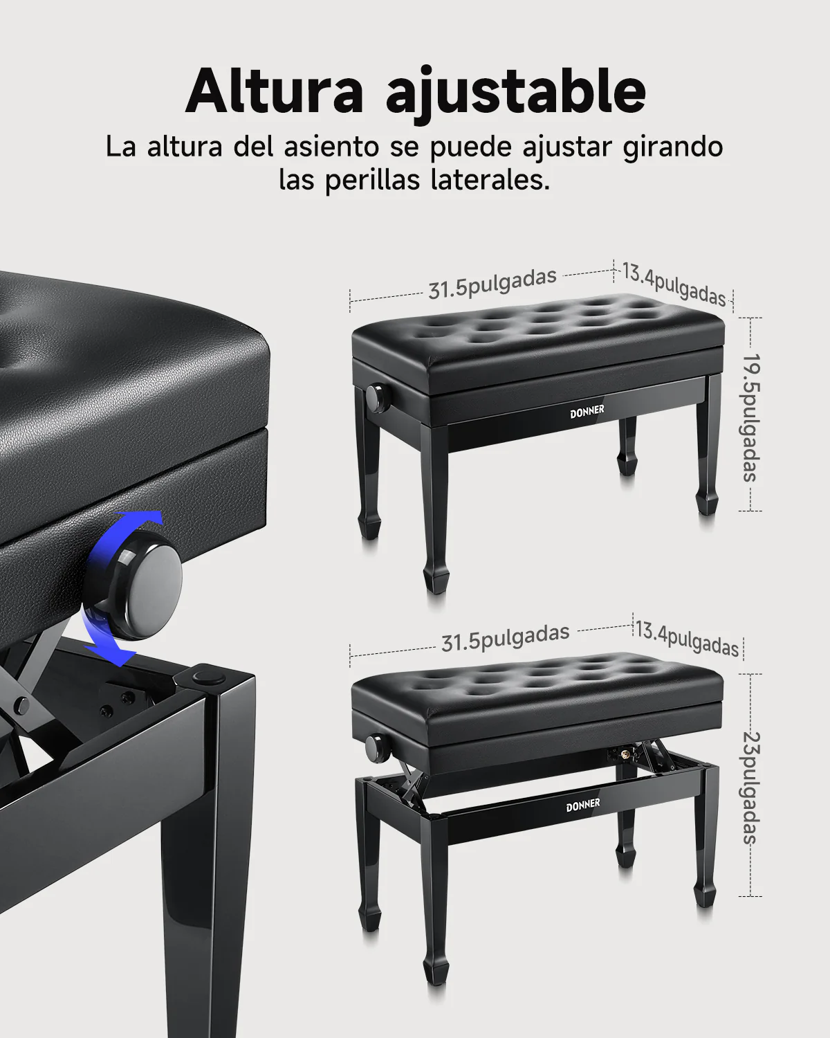 Donner Banco de piano para dos personas con altura regulable - Image 5