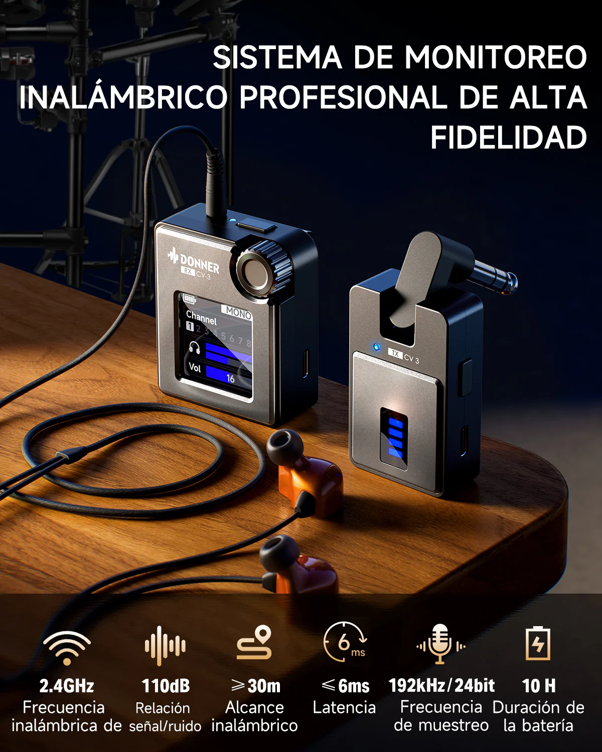 DONNER CV-3 Sistema de monitorización intraaural inalámbrico - Image 3