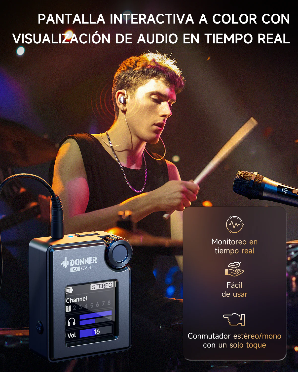 DONNER CV-3 Sistema de monitorización intraaural inalámbrico - Image 8